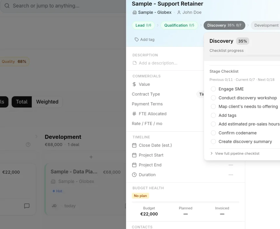 Preview of a deal detail view with checklist in Veles